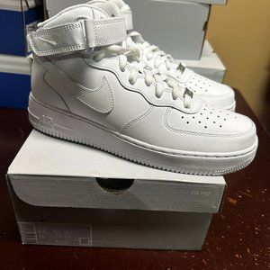 Nike Mens White Air Force 1 Mid 07 CW2289-111 Leather Adjustable Lace Up Sneaker